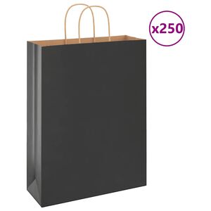 vidaXL Sacos de papel 250 unid com al&ccedil;as preto 32x12x42 cm