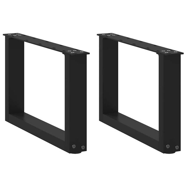 vidaXL P&eacute;s para mesa de centro em formato de U, 2 pe&ccedil;as, preto, 50x(30-31) cm, a&ccedil;o