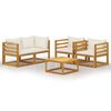 vidaXL 5 pcs conjunto lounge jardim c/ almofad&otilde;es creme ac&aacute;cia maci&ccedil;a