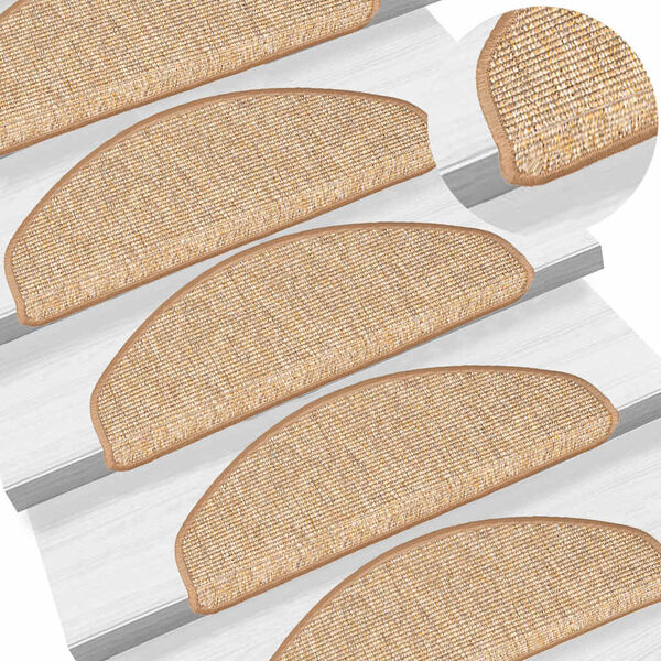 vidaXL Tapetes de escada 15 pe&ccedil;as 65x21x4 cm marrom claro meio redondo grande