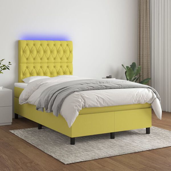 vidaXL Cama box spring c/ colch&atilde;o e LED 120x200 cm tecido verde