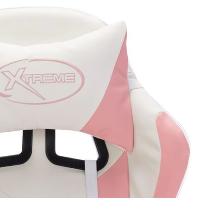 vidaXL Cadeira estilo corrida c/ luzes LED RGB couro arti. rosa/branco