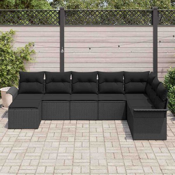vidaXL Conjunto de Sofá de Jardim 8 pcs Preto Rattan Sintético