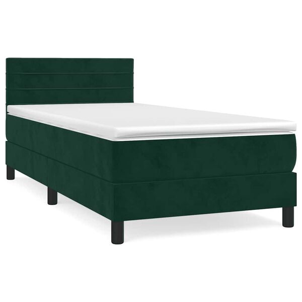 vidaXL Cama com molas/colch&atilde;o 90x190 cm veludo verde-escuro
