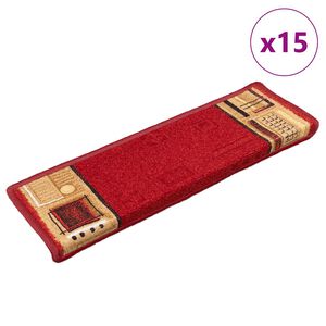 vidaXL Tapetes de escada autoadesivos 15 pcs 65x21x4 cm vermelho