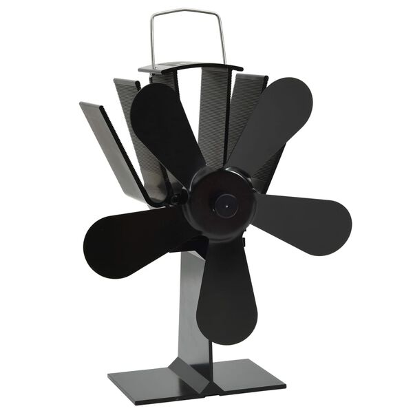 vidaXL Ventilador de fogão alimentado a calor 5 lâminas preto