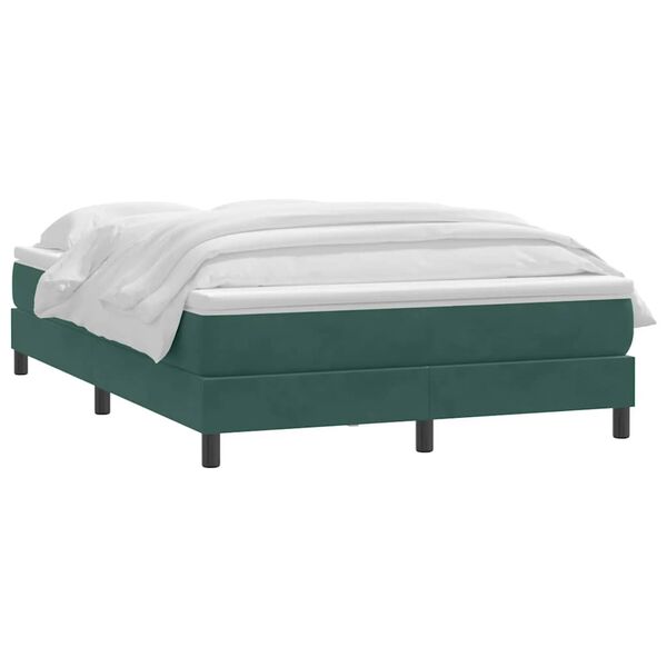 vidaXL Cama box spring com colch&atilde;o 160x210 cm veludo verde escuro