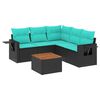 vidaXL Conjunto de sof&aacute; de jardim com 6 pe&ccedil;as e almofadas em rattan sint&eacute;tico preto