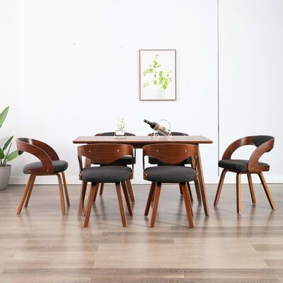 vidaXL Cadeiras jantar 6 pcs madeira curvada e tecido cinzento-escuro