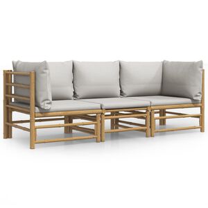 vidaXL 3 pcs conj. lounge de jardim bambu c/ almofad&otilde;es cinzento-claro