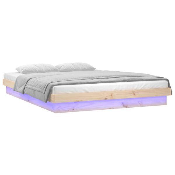 vidaXL Estrutura de cama de casal c/ LED 135x190 cm madeira maci&ccedil;a