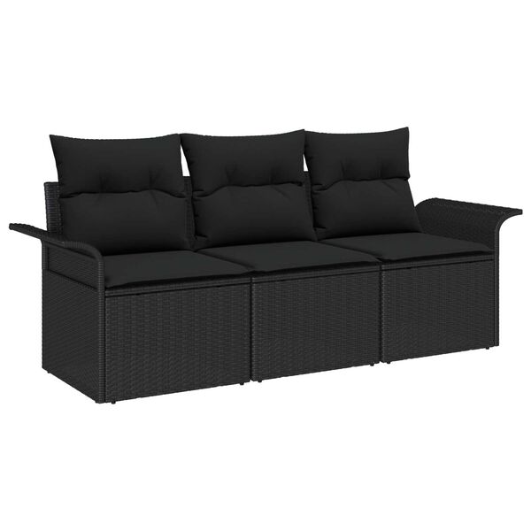 vidaXL Conjunto de Sof&aacute;s com almofada 3 pcs Preto vime PE