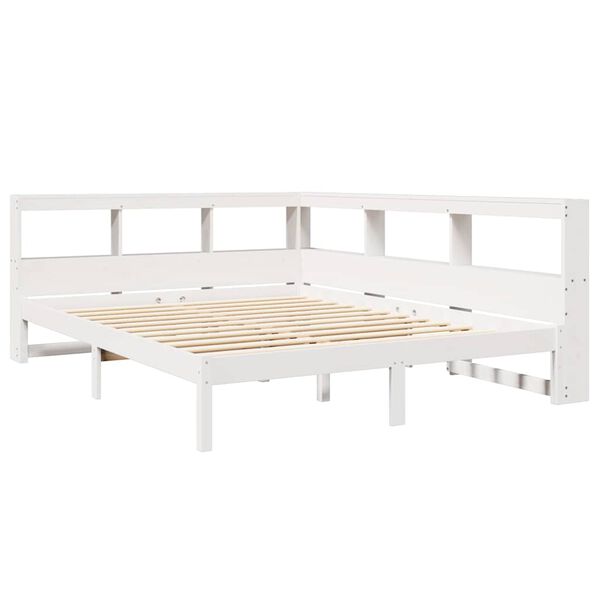 vidaXL Cama com estante sem colchão 160x200 cm pinho maciço branco