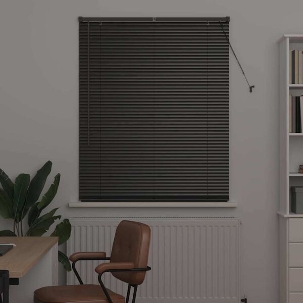 vidaXL Persianas venecianas com cortinas Preto 175 x 105 cm Alum&iacute;nio
