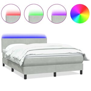 vidaXL Cama box spring c/ colch&atilde;o e LED 140x210 cm veludo cinzento-claro