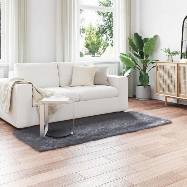 vidaXL Tapete Sint&eacute;tico de Pele de Ovelha Tafalla Antracite Poli&eacute;ster