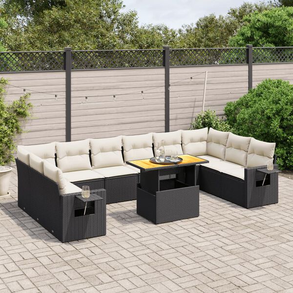 vidaXL 11 pcs conjunto sof&aacute;s de jardim c/ almofad&otilde;es vime PE preto