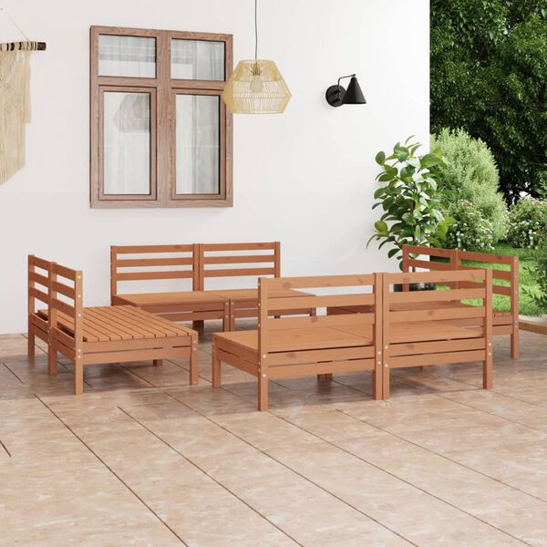 vidaXL 8 pcs conjunto lounge de jardim pinho maci&ccedil;o castanho mel