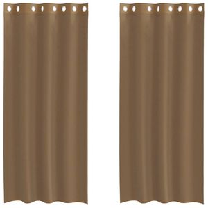 vidaXL Cortinas de voile com ilh&oacute;s 2 pcs castanho-claro