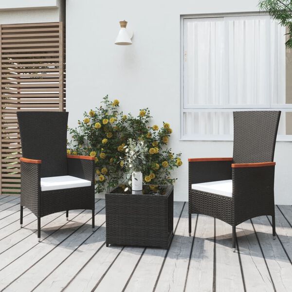 vidaXL 3 pcs conjunto lounge de jardim vime PE e a&ccedil;o preto