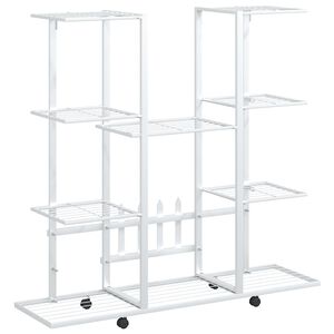 vidaXL Suporte de vasos c/ rodas 94,5x24,5x91,5 cm ferro branco