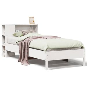 vidaXL Cama com estante sem colch&atilde;o 90x200 cm pinho maci&ccedil;o branco