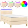 vidaXL Cama box spring c/ colch&atilde;o e LED 90x200 cm tecido cor creme