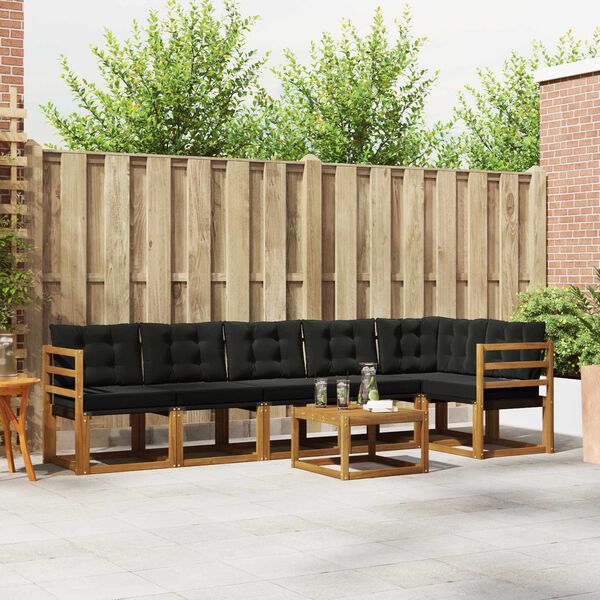 vidaXL Conjunto de Sof&aacute;s para Exterior 7 pcs Natural e Preto