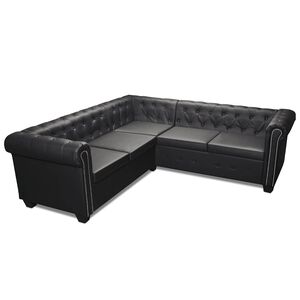 vidaXL Sof&aacute; de canto Chesterfield 5 lugares couro artificial preto