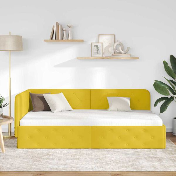 vidaXL Estrutura de Cama de Canto Amarelo 90 x 200 cm Veludo