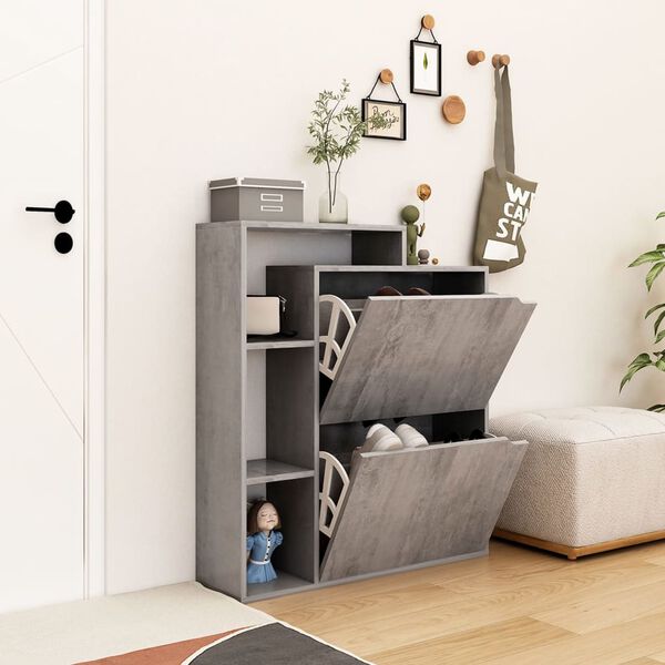 vidaXL Sapateira 79,5x24x90,5 cm contraplacado cinzento cimento