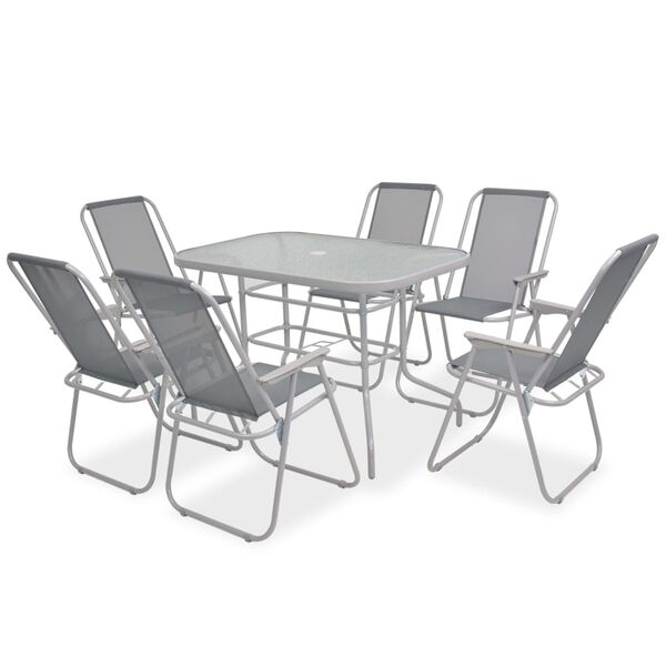 vidaXL 8pcs conjunto de jantar para jardim textilene cinzento