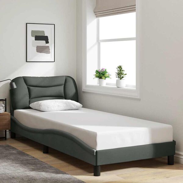 vidaXL Estrutura de cama sem colch&atilde;o Hvar 90x190 cm tecido cinzento-escuro