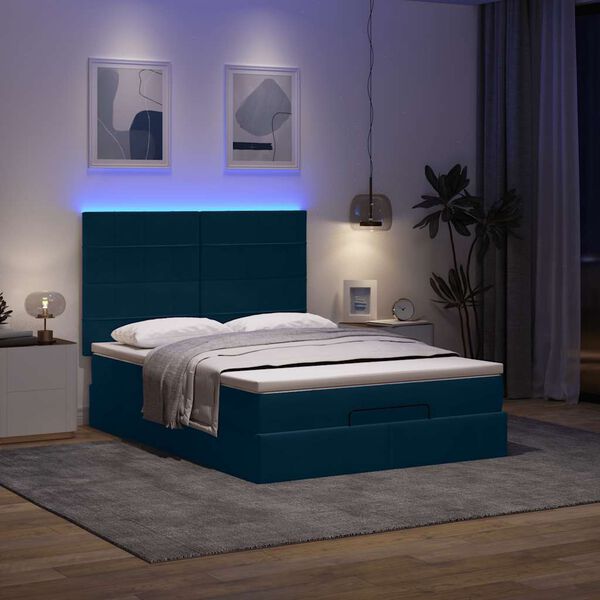 vidaXL Estrutura de cama otomana colch&otilde;es 140x200cm veludo azul escuro