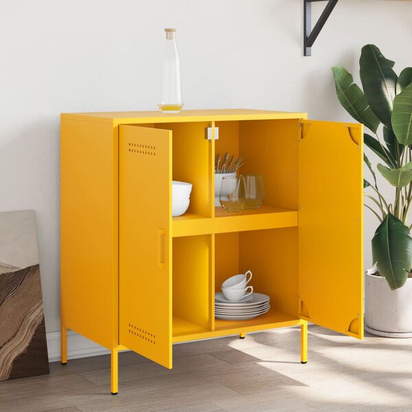 vidaXL Aparador 68x39x79 cm a&ccedil;o amarelo mostarda