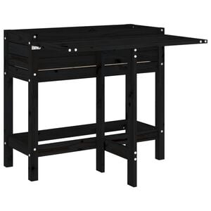 vidaXL Floreira de jardim com tampo dobr&aacute;vel pinho maci&ccedil;o preto