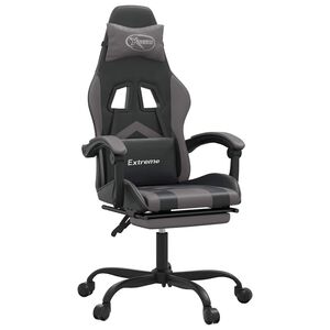 vidaXL Cadeira gaming c/ apoio p&eacute;s couro artificial preto e cinza