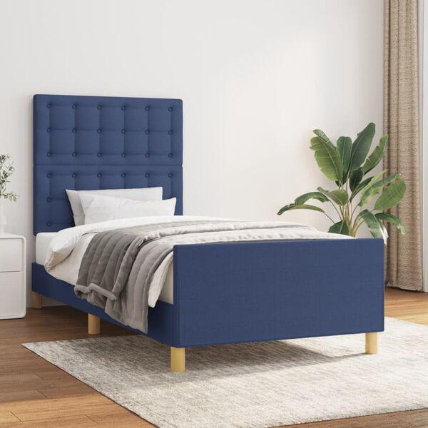 vidaXL Estrutura de cama sem colch&atilde;o 90x200 cm tecido azul