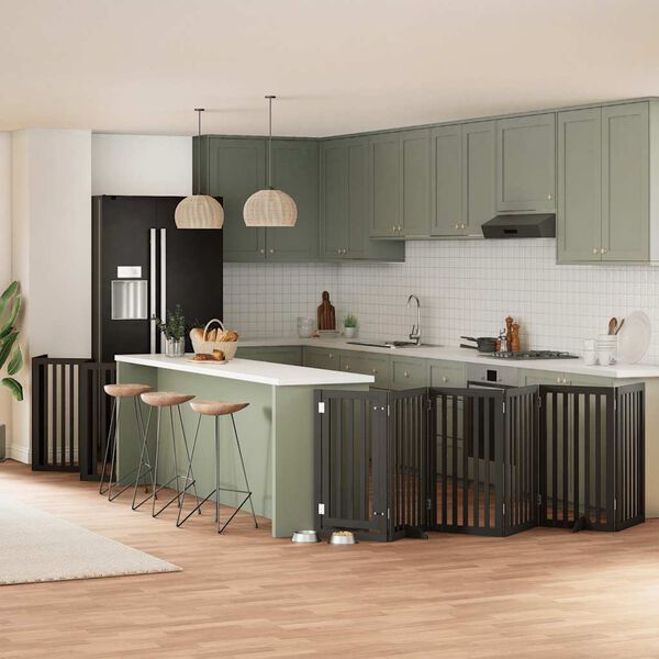 vidaXL Port&atilde;o p/ c&atilde;es com porta dobr&aacute;vel 15 pain&eacute;is 750 cm &aacute;lamo preto