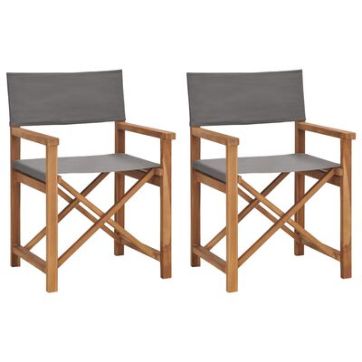 vidaXL Cadeiras de realizador 2 pcs madeira de teca maciça cinzento