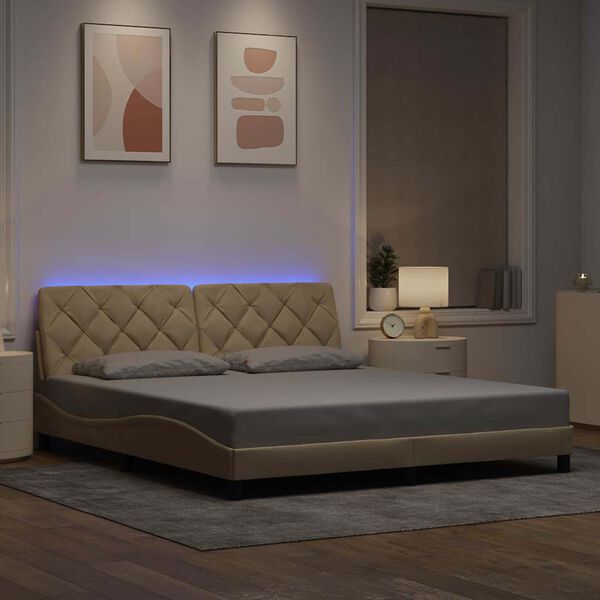 vidaXL Estrutura de cama com LED sem colch&atilde;o 180x200 cm tecido creme
