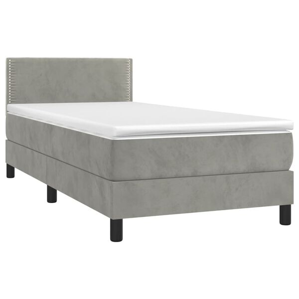 vidaXL Cama com molas/colch&atilde;o 100x200 cm veludo cinza-claro