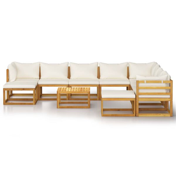 vidaXL 11 pcs conjunto lounge jardim c/ almofadões acácia maciça creme