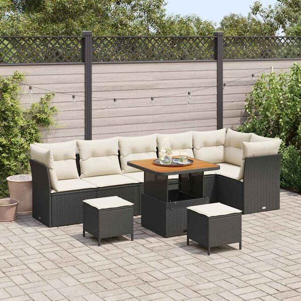 vidaXL Conjunto de Sof&aacute; de Jardim 9 pcs Preto vime PE