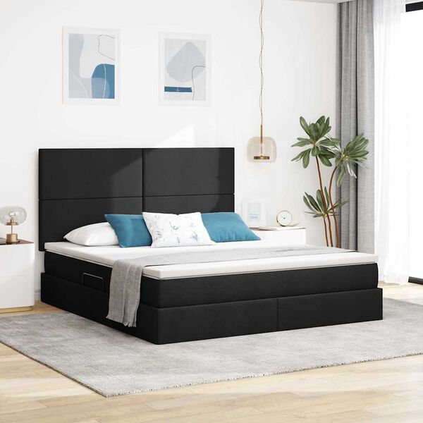 vidaXL Cama com arruma&ccedil;&atilde;o e colch&atilde;o Preto 180 x 200 cm Poli&eacute;ster