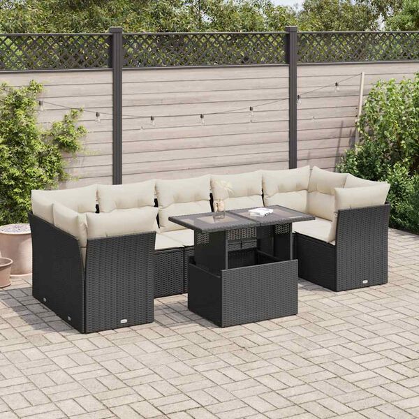 vidaXL 8 pcs conjunto sof&aacute;s de jardim com almofad&otilde;es vime PE preto