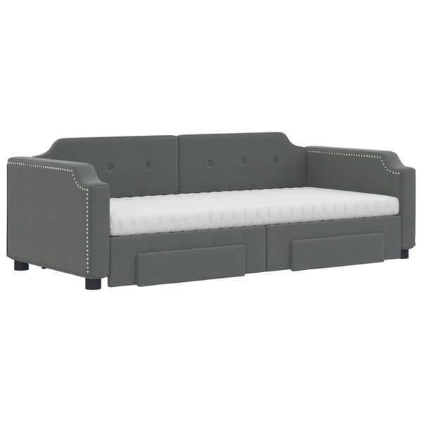 vidaXL Sof&aacute;-cama c/ gavet&atilde;o e gavetas 90x190 cm tecido cinzento-escuro