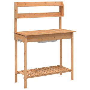 vidaXL Mesa de cultivo com pia 147,5x44x139,5 cm abeto maci&ccedil;o castanho