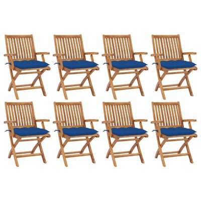 vidaXL Cadeiras de jardim dobráveis c/ almofadões 8 pcs teca maciça