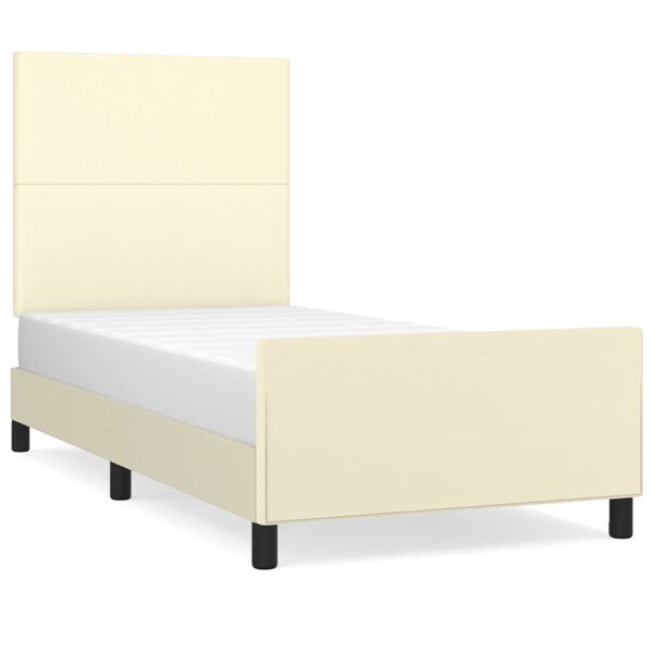 vidaXL Estrutura de cama c/ cabeceira couro artificial 100x200cm creme